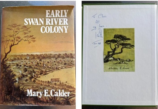 Front cover and inside cover of the Mary E. Calder book Early Swan River Colony