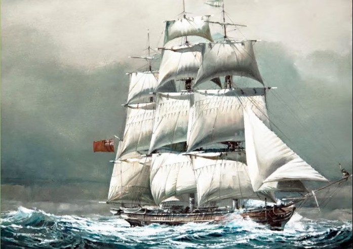 Painting by Ross Shardlow of the ship Rockingham. Source, the Swan River Pioneers Association website